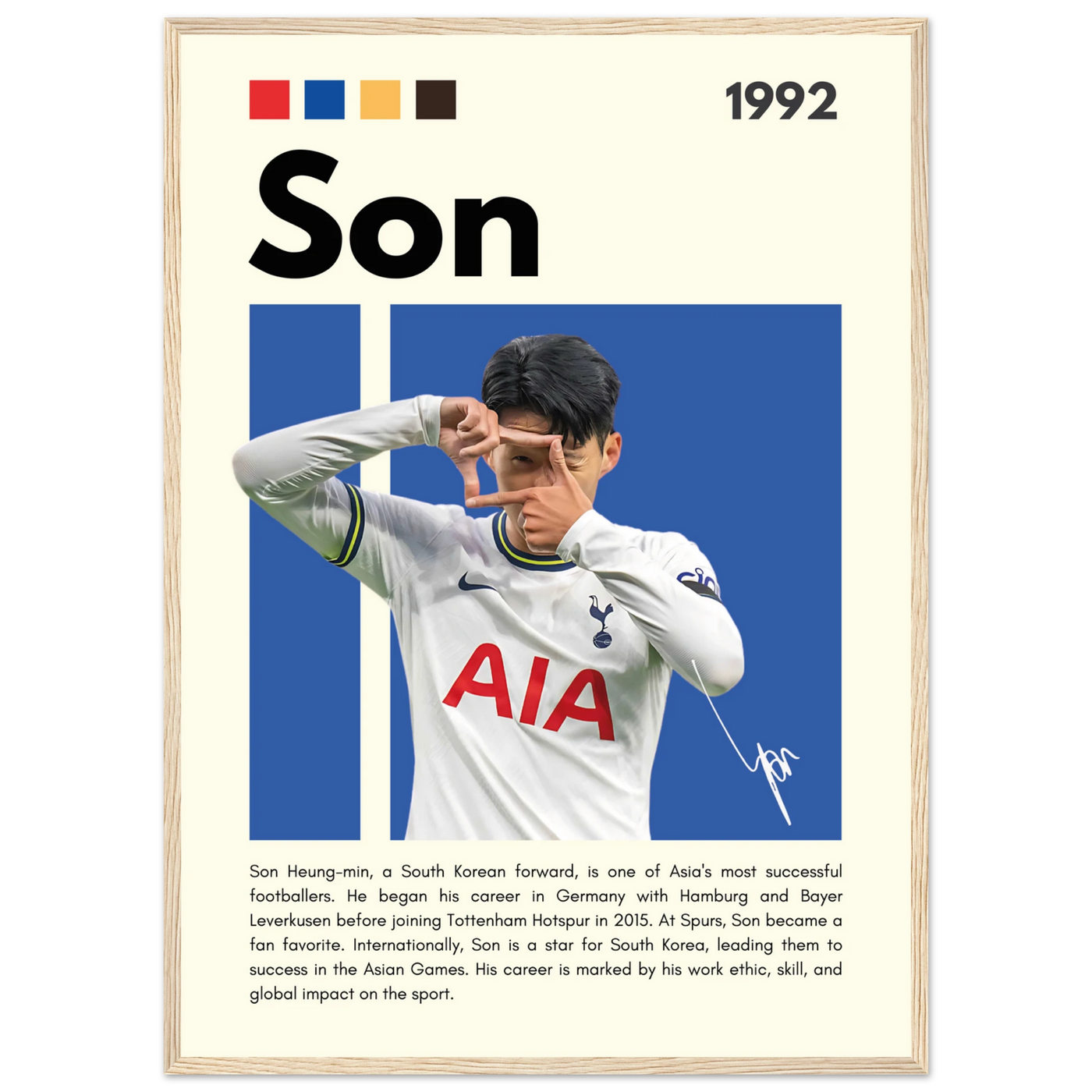 Son Heung-min Tottenham Hotspur Framed Football Poster 50x70 cm 20x28″ Wood frame Vibrantwalls