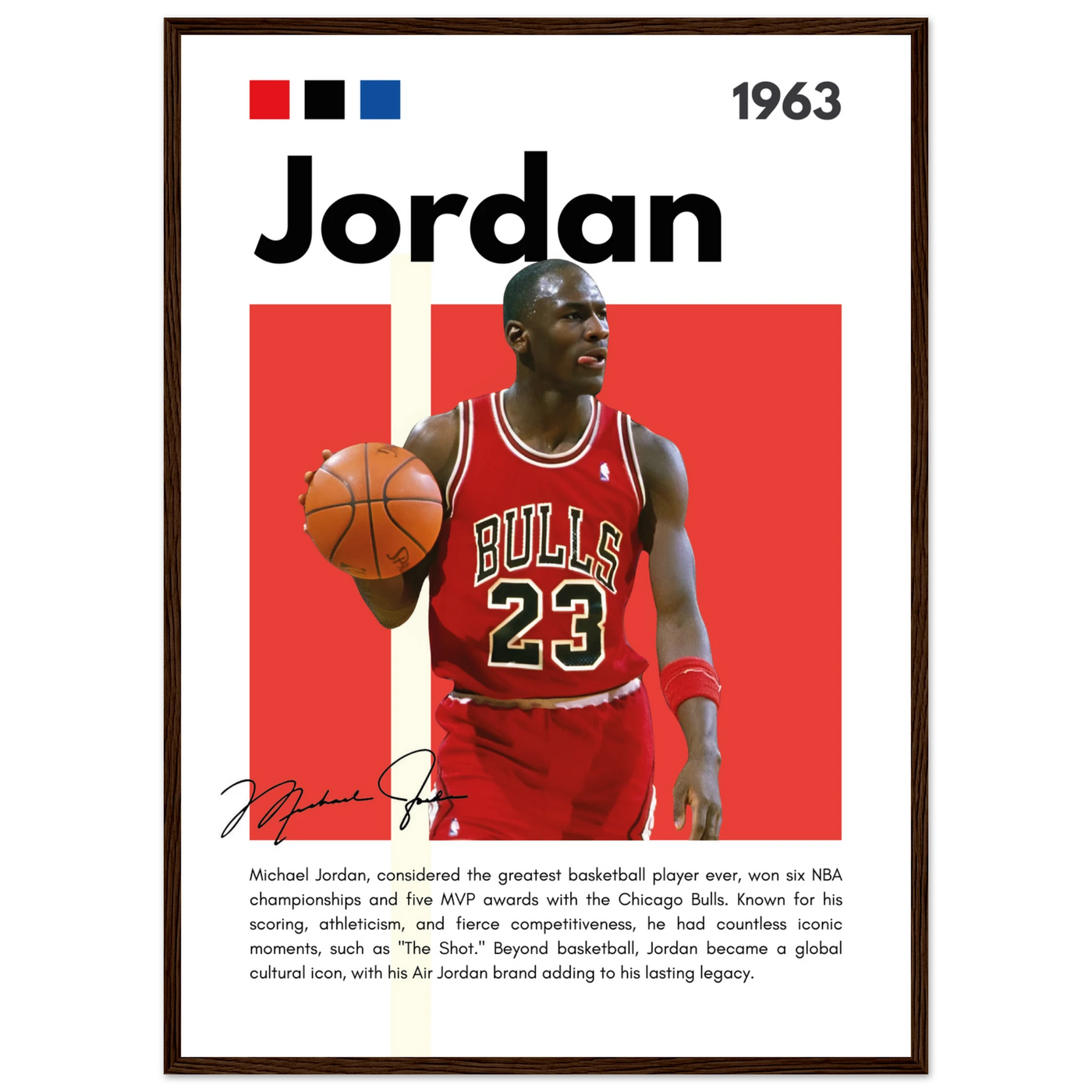 Michael Jordan Air Jordan Bulls Retro Print 50x70 cm 20x28″ Dark wood frame Vibrantwalls