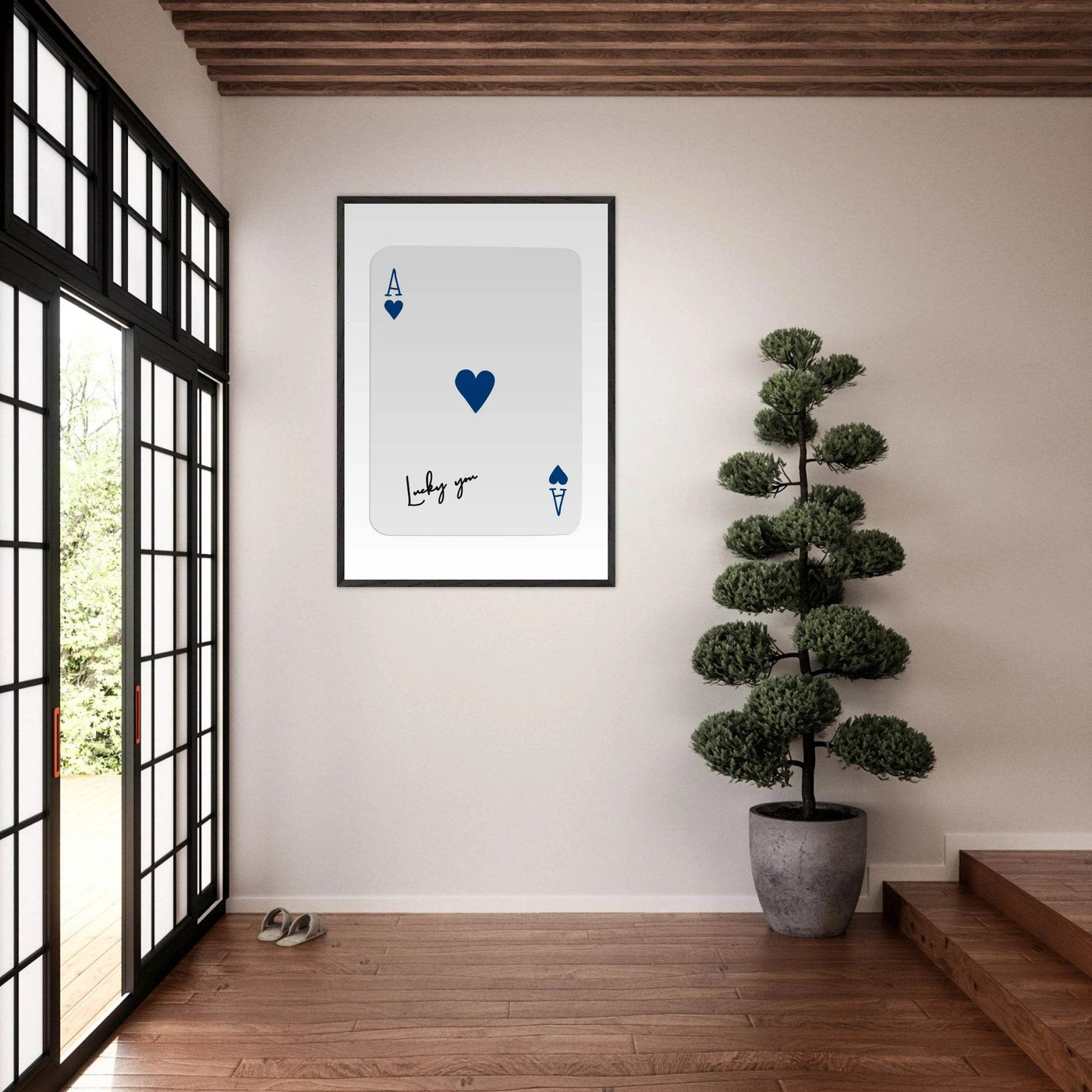 Lucky You Ace of Hearts - Framed Poker Card Art, Minimalist Eclectic Decor, Eco-Friendly Wood Frame - Vibrantwalls