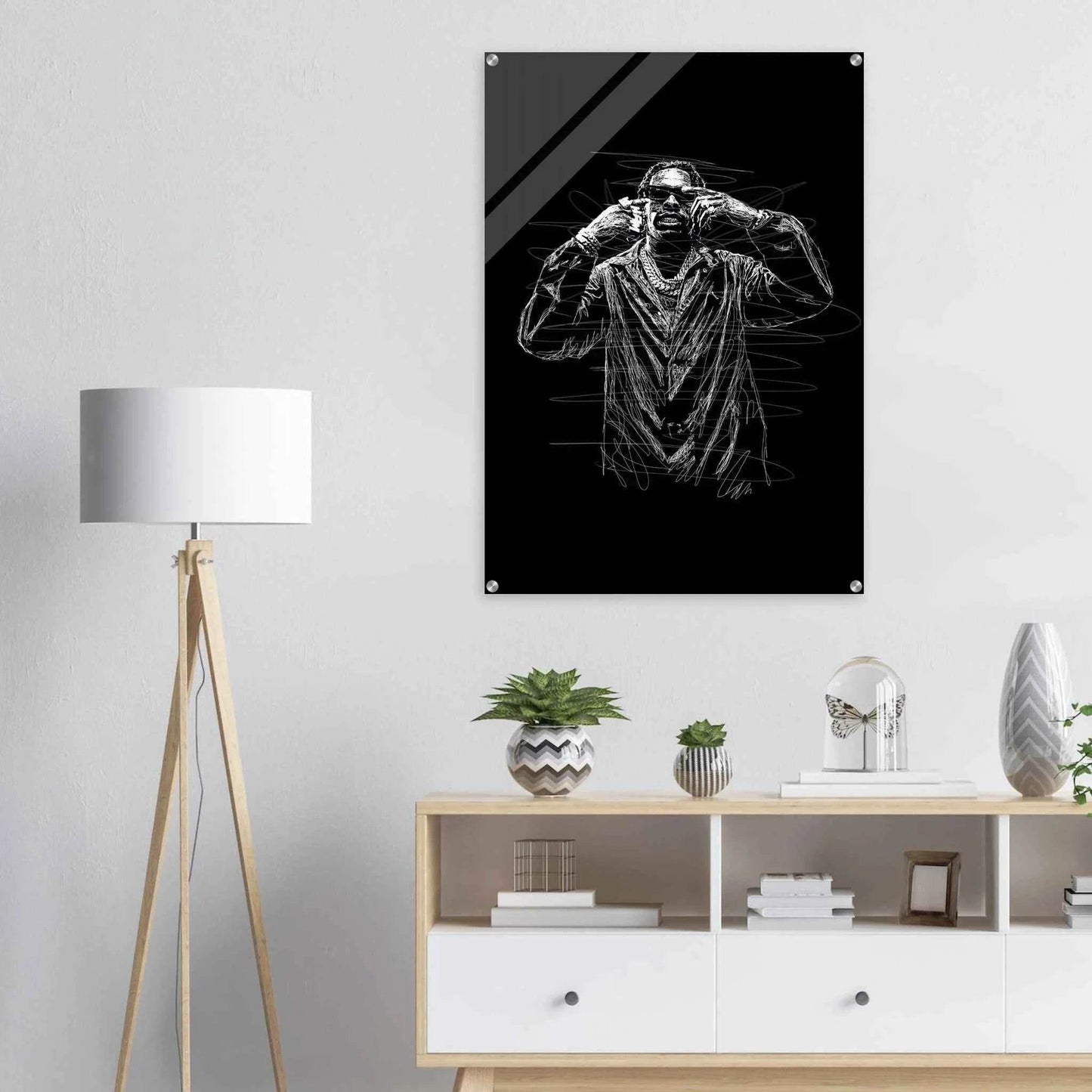 Rapper Sketch Art Acrylic Print - Bold Monochrome Modern Wall Decor for Trendy Spaces - Vibrantwalls
