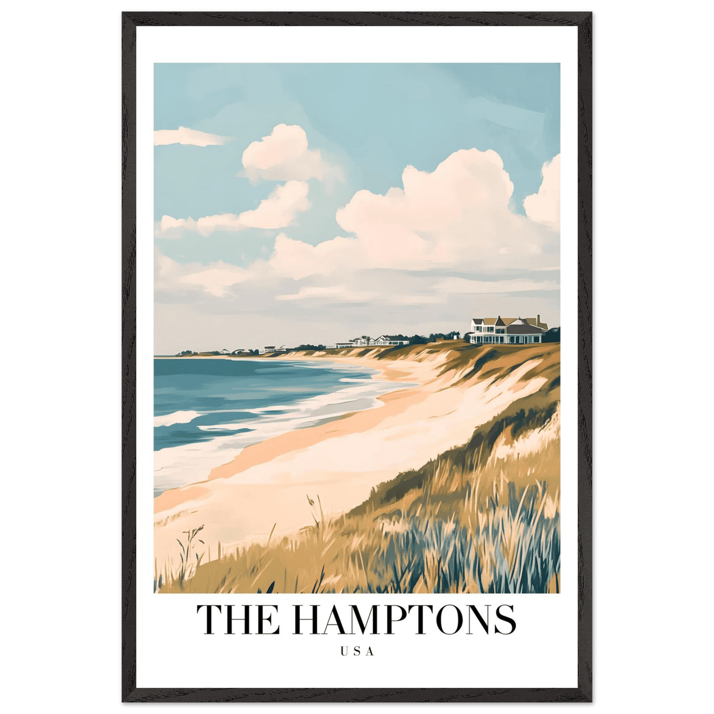 The Hamptons USA Framed Poster – Coastal Chic Vintage Travel Wall Art in Various Sizes & Frame Finishes - Vibrantwalls