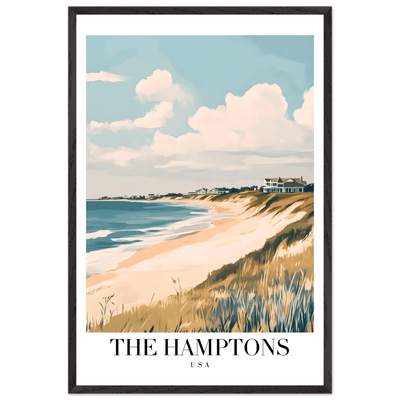 The Hamptons USA Framed Poster – Coastal Chic Vintage Travel Wall Art in Various Sizes & Frame Finishes - Vibrantwalls