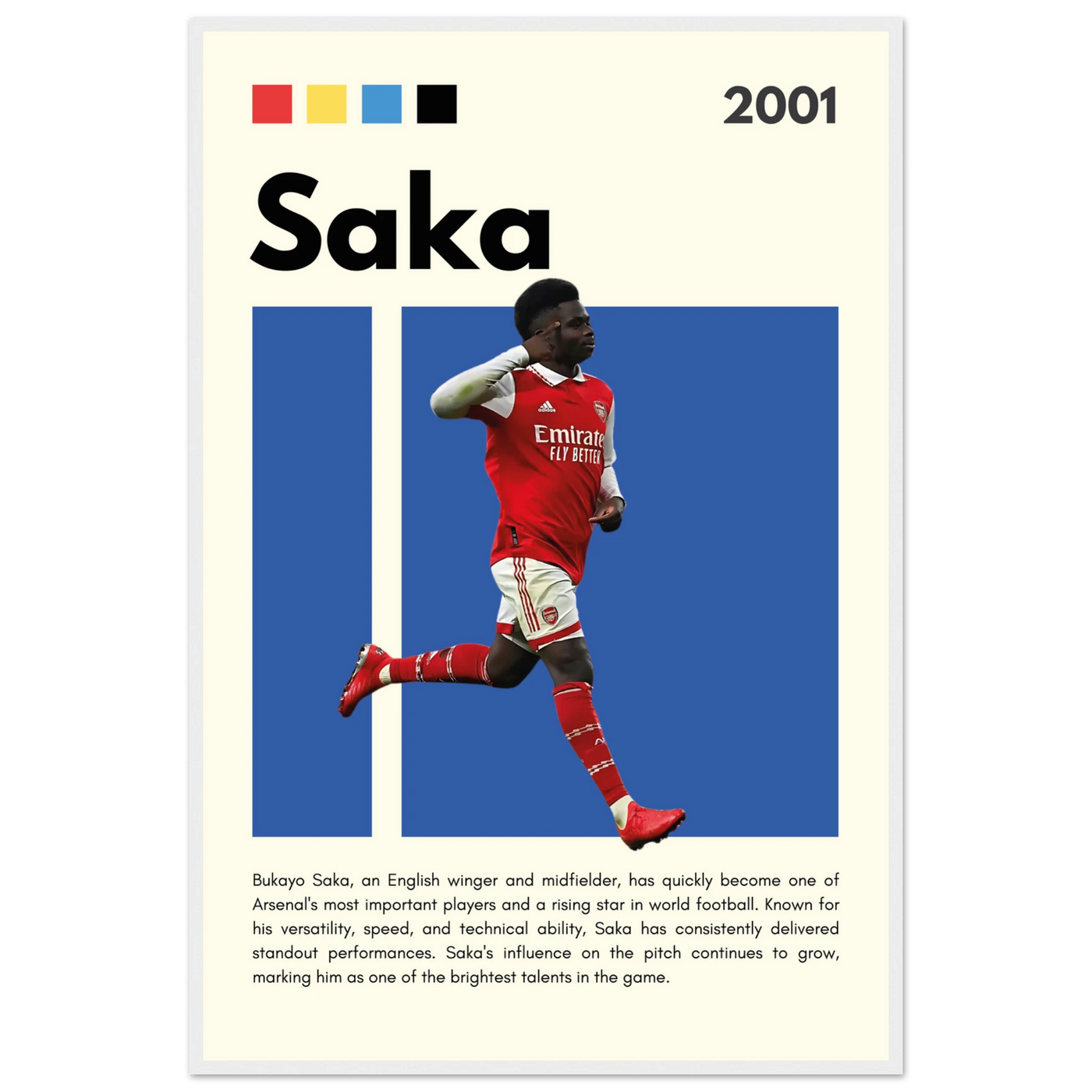 Bukayo Saka Arsenal Framed Poster – Modern Football Art Print for Gooners 60x90 cm 24x36″ White frame Vibrantwalls