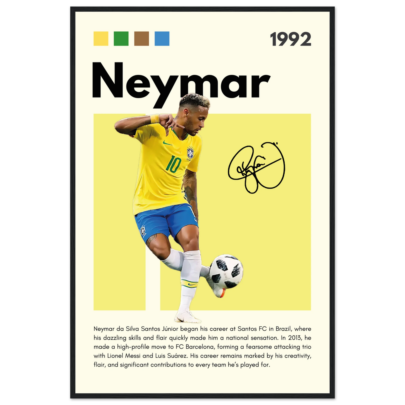 Neymar Jr. Brazilian Football Legend Framed Poster – Vibrant Pop Art Football Print 60x90 cm 24x36″ Black frame Vibrantwalls