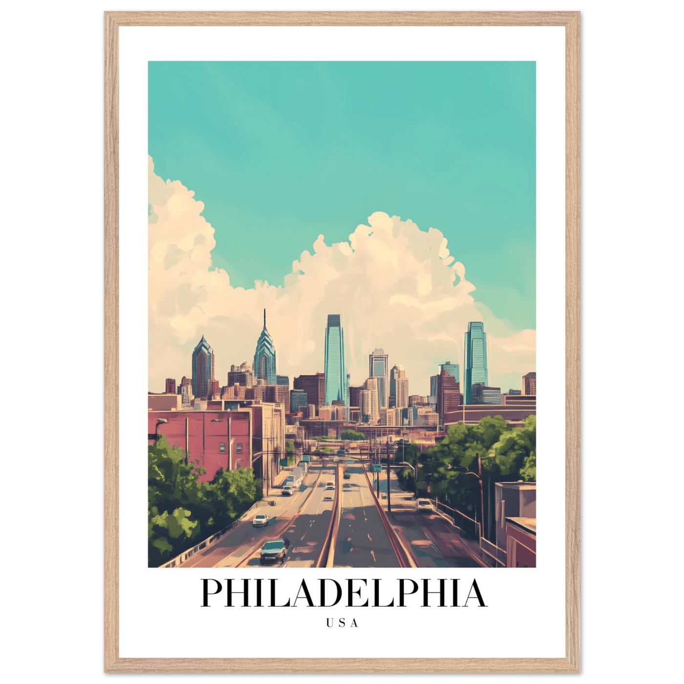 Philadelphia USA Framed Poster – Retro Cityscape Wall Art with Customizable Frame Options - Vibrantwalls
