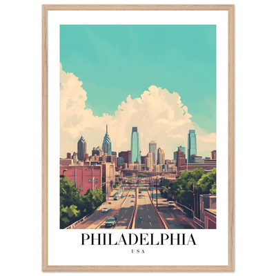 Philadelphia USA Framed Poster – Retro Cityscape Wall Art with Customizable Frame Options - Vibrantwalls