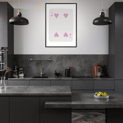 Four of Hearts Pastel Pink - Mounted Framed Poker Card Art, Eco-Friendly Wood Frame in Custom Sizes - Vibrantwalls