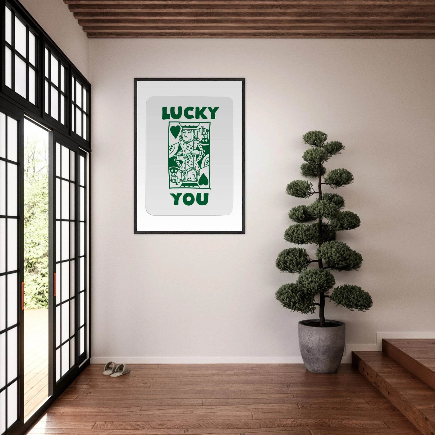 Lucky You Poker King of Hearts Print - Mounted Eco-Friendly Framed Poster Art in Dark Green - Vibrantwalls