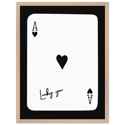 Ace of Hearts 'Lucky You' Framed Poker Card Art - Modern Black & White Print, Eco-Friendly Wood Frame - Vibrantwalls