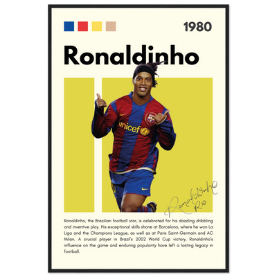 Ronaldinho Barcelona Football Legend Framed Brazil Poster 60x90 cm 24x36″ Black frame Vibrantwalls