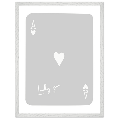Lucky You Ace of Hearts Poker Card Art Print - Minimalist Framed Poster, Eco-Friendly Wood Frame - Vibrantwalls