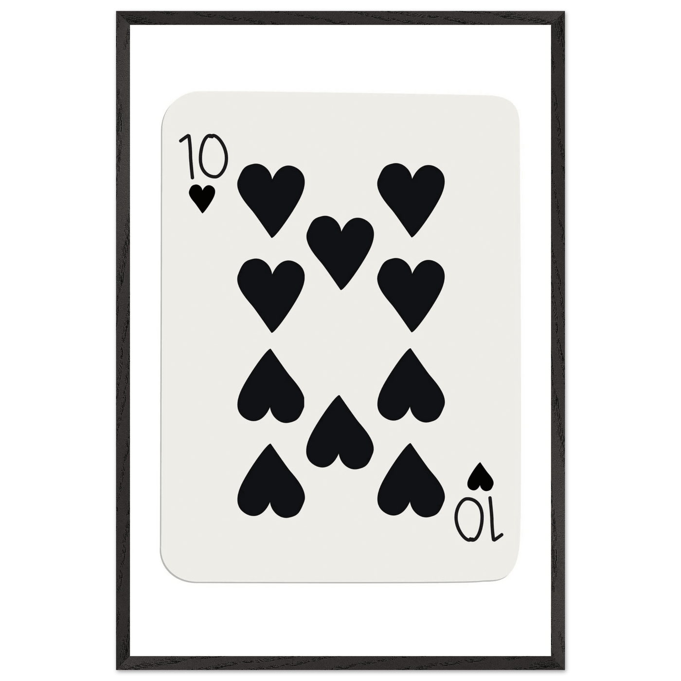 Minimalist Ten of Hearts Poker Card Print - Mounted Framed Poster Art, Eco-Friendly Wood Frame - Vibrantwalls