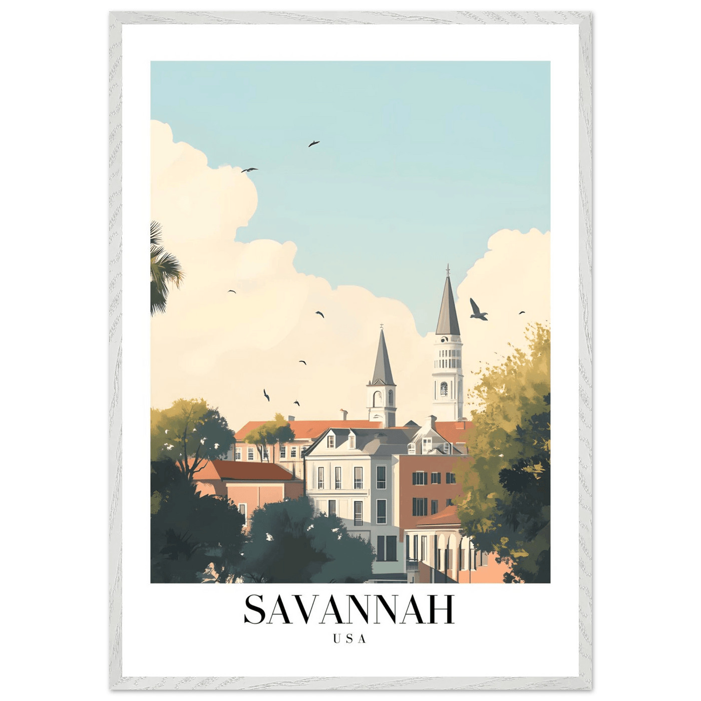 Savannah USA Framed Poster – Charming Cityscape Art with Wooden Frame - Vibrantwalls
