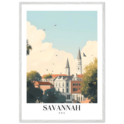 Savannah USA Framed Poster – Charming Cityscape Art with Wooden Frame - Vibrantwalls