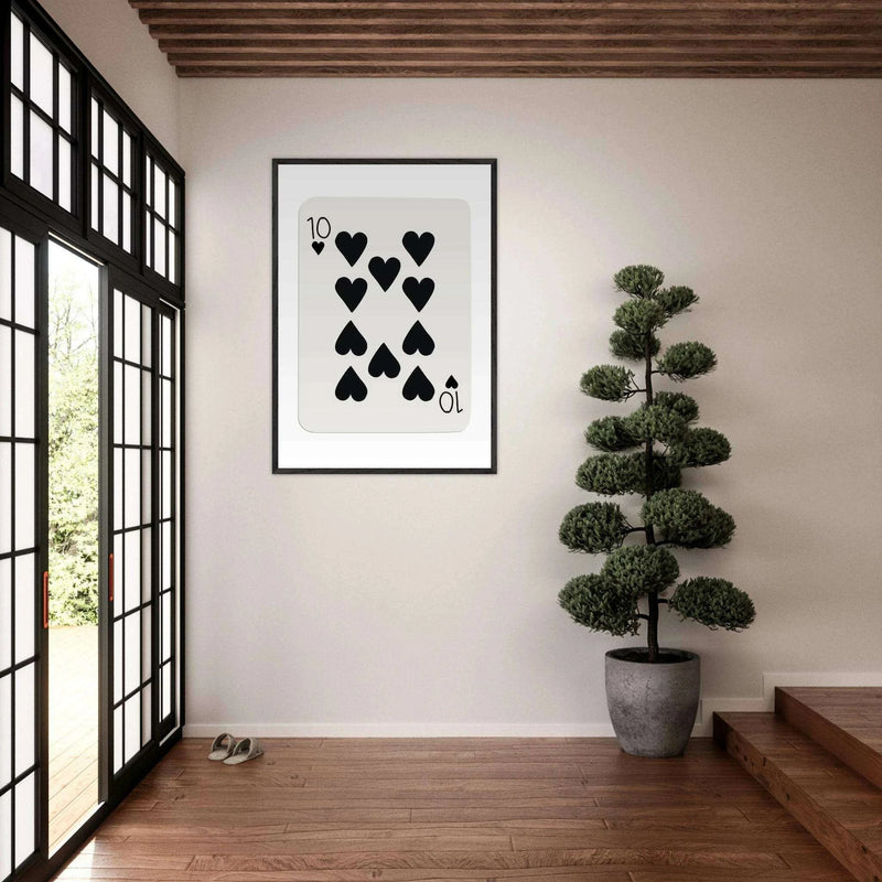 Minimalist Ten of Hearts Poker Card Print - Mounted Framed Poster Art, Eco-Friendly Wood Frame - Vibrantwalls