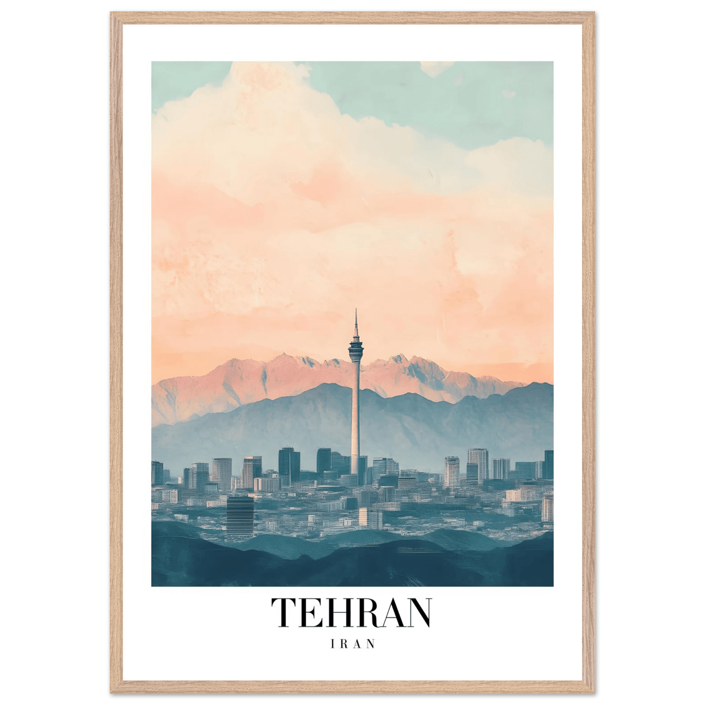 Tehran Iran Framed Poster – Vintage Cityscape Wall Art with Soft Hues & Wooden Frame - Vibrantwalls