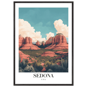 Sedona USA Framed Poster – Iconic Red Rocks Wall Art with Vintage Desert Vibes - Vibrantwalls