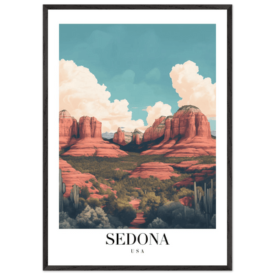 Sedona USA Framed Poster – Iconic Red Rocks Wall Art with Vintage Desert Vibes - Vibrantwalls