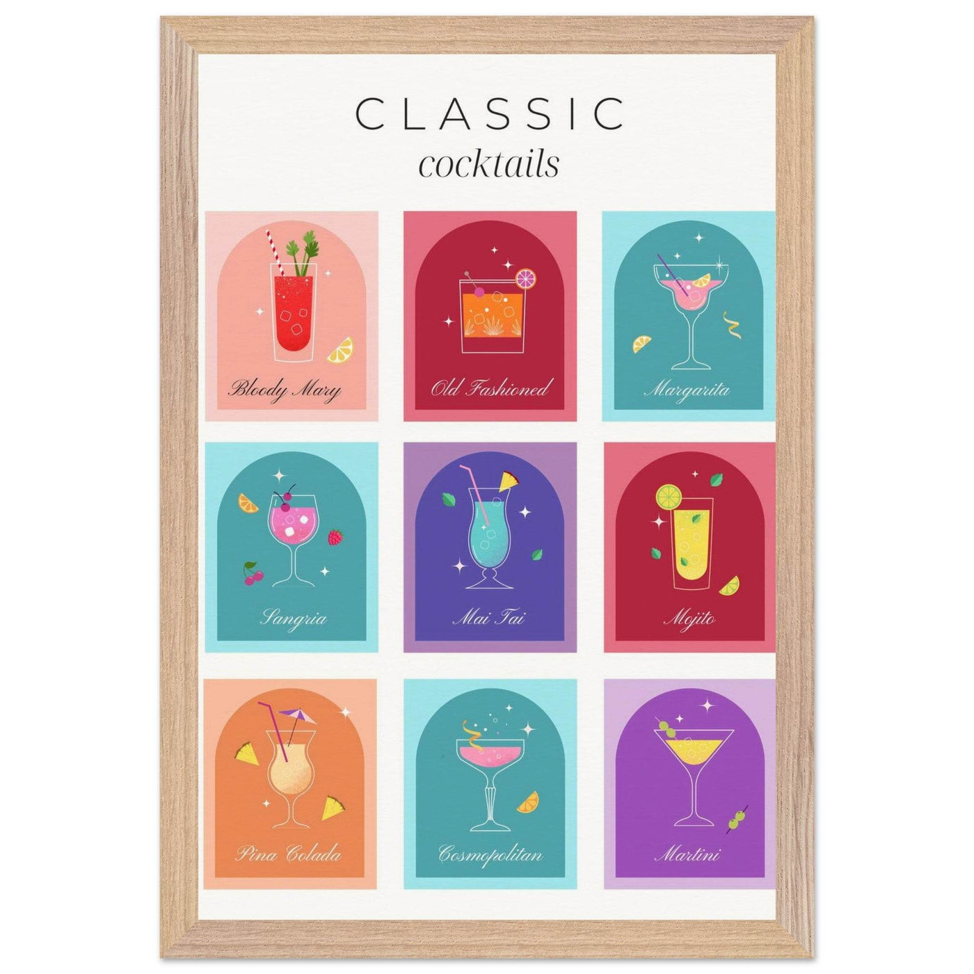 Classic Cocktails Set Nine Drink Recipes - Vibrantwalls