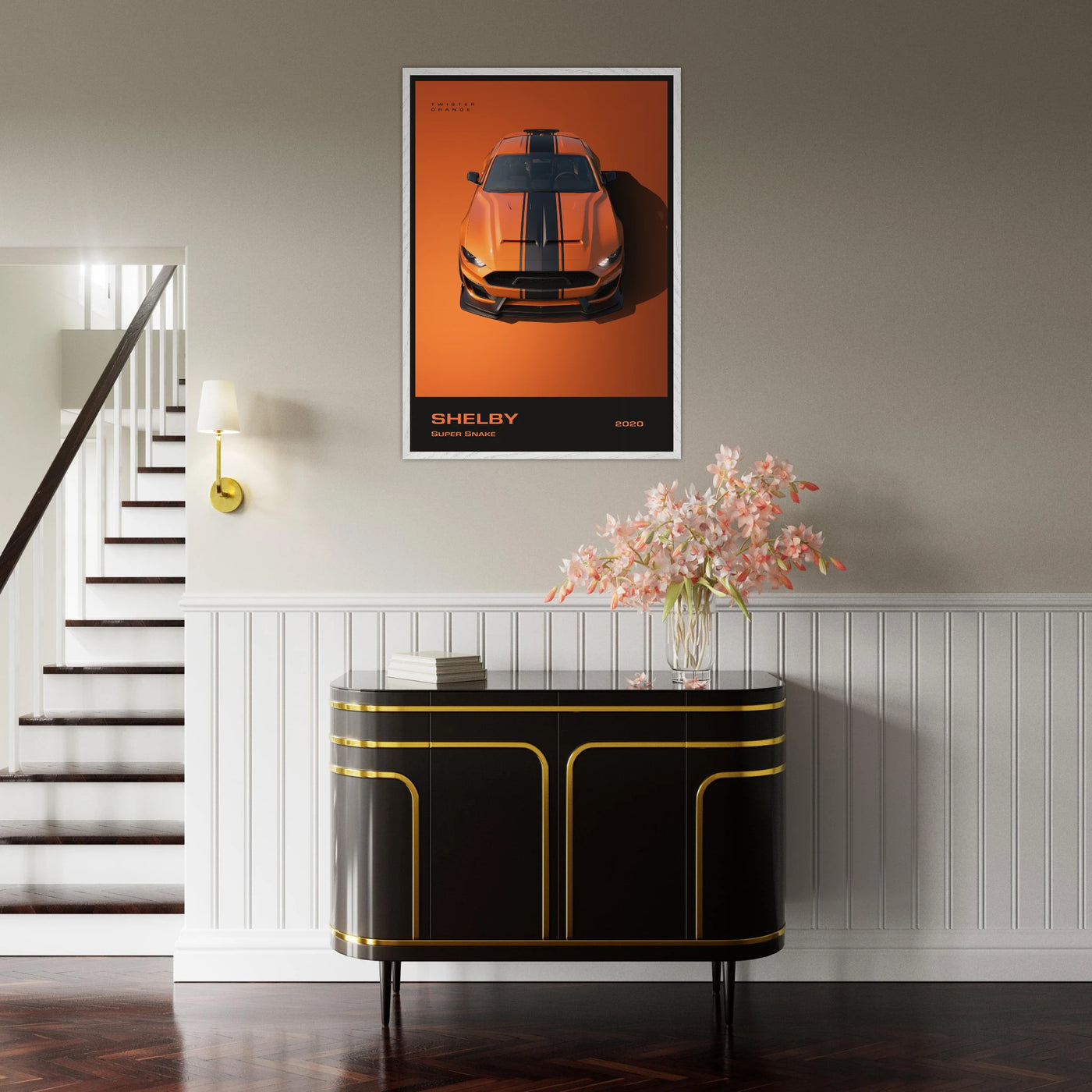 Shelby Super Snake 2020 "Twister Orange" Framed Poster | Modern Automotive Art, Ready-to-Hang Premium Quality Vibrantwalls