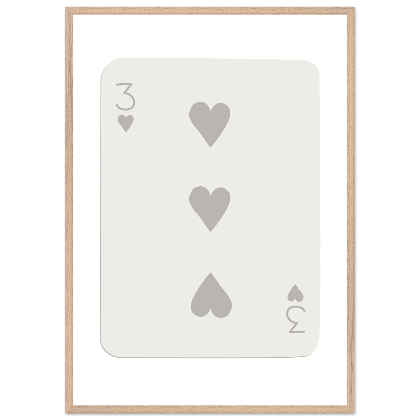 Minimalist Three of Hearts Poker Card Print - Eco-Friendly Framed Wall Art, Matte Finish - Vibrantwalls