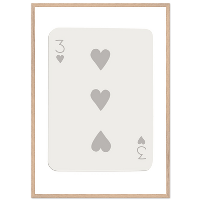 Minimalist Three of Hearts Poker Card Print - Eco-Friendly Framed Wall Art, Matte Finish - Vibrantwalls