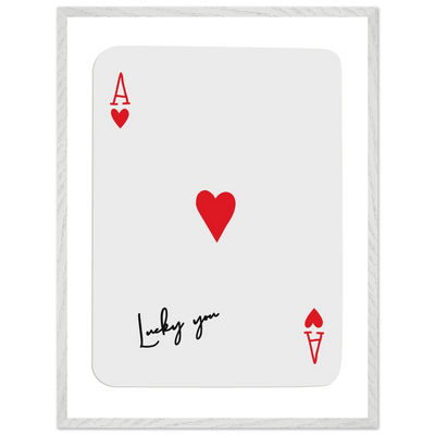 Lucky You Ace of Hearts Card Print - Framed Poker Art, Modern Design, Eco-Friendly Wood Frame - Vibrantwalls