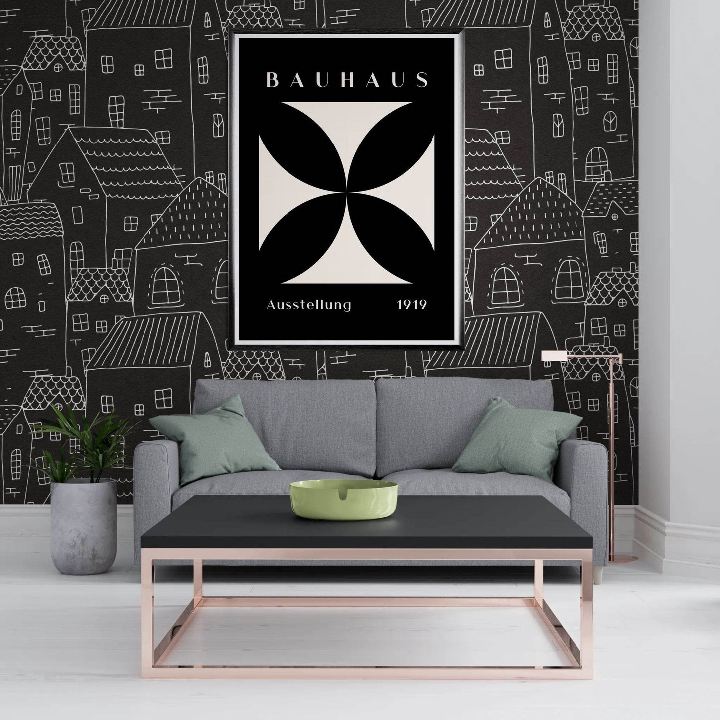 Bauhaus Minimalism 1919 Black Cream Movement Design Wall Art - Vibrantwalls