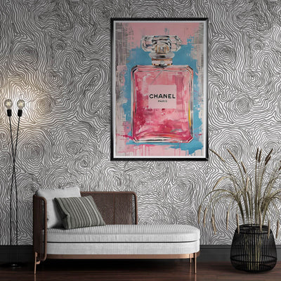 Coco Mademoiselle Chanel Art Print - Pink & Blue Pop Art Style Framed Poster - Vibrantwalls