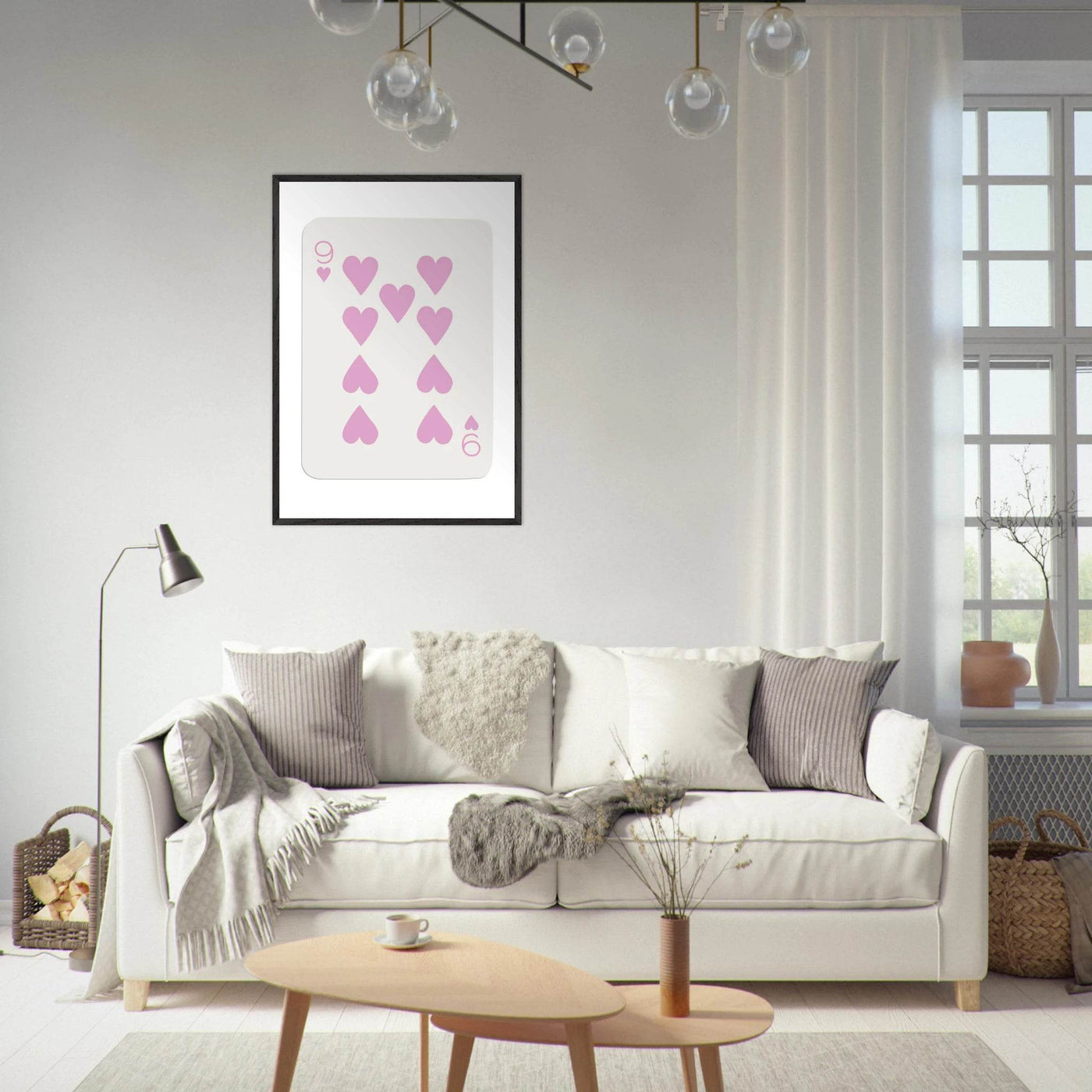 Nine of Hearts - Pink Poker Card Print - Mounted Framed Poster Art, Eco-Friendly Wood Frame - Vibrantwalls
