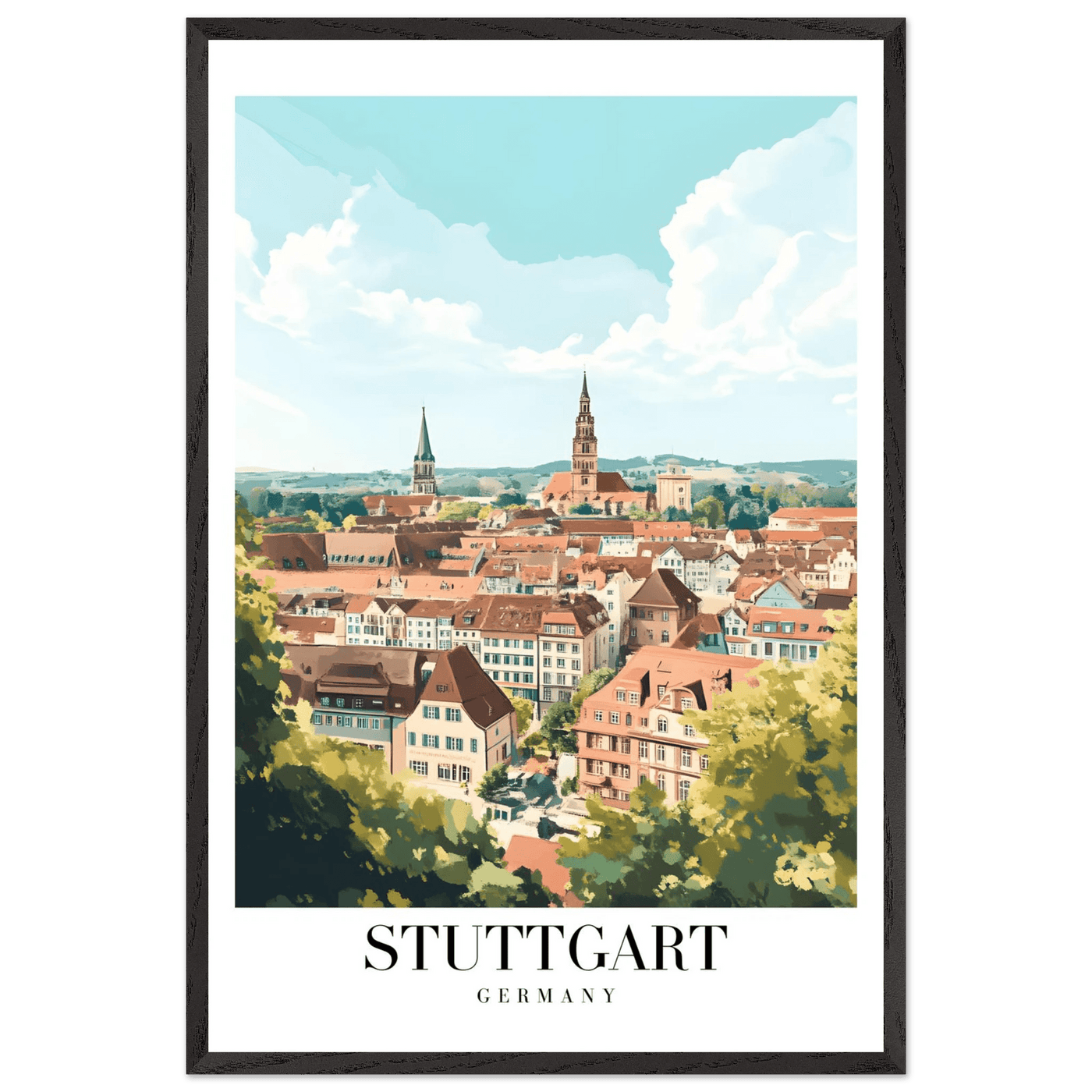 Stuttgart Germany Framed Poster – Vintage European Cityscape Wall Art with Customizable Wooden Frame - Vibrantwalls
