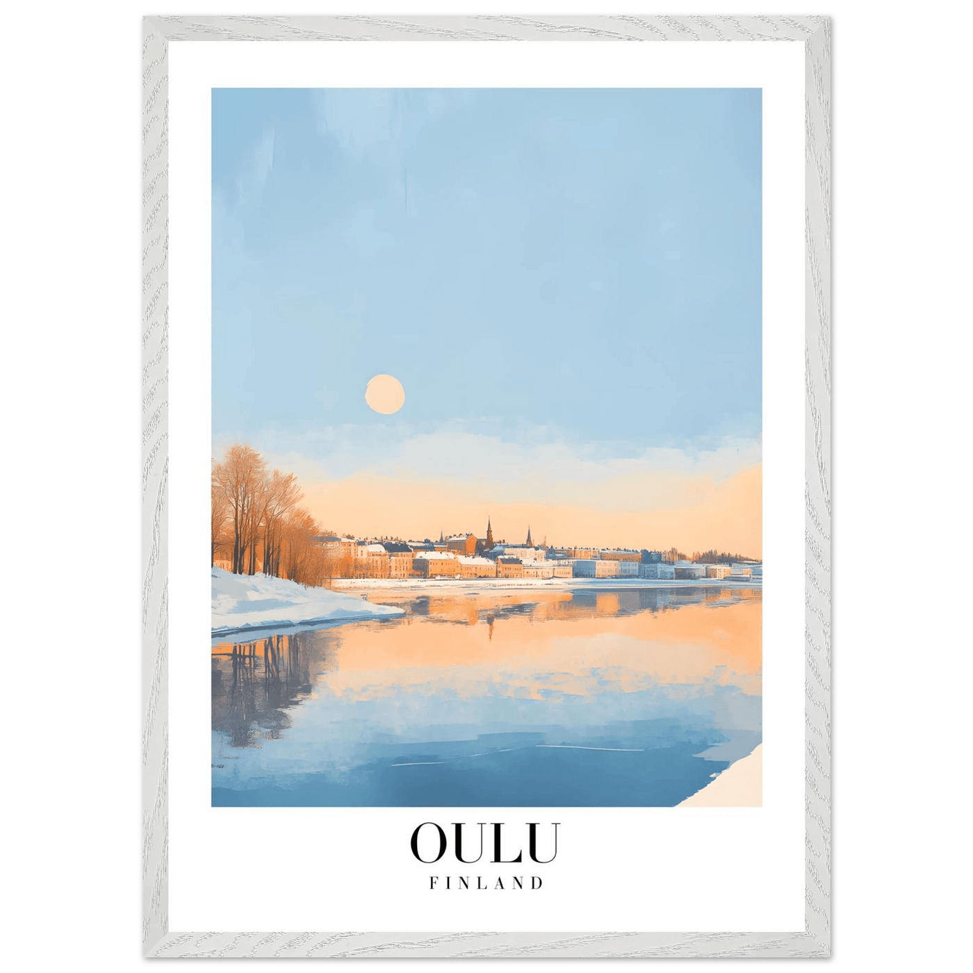 Oulu Finland Framed Poster – Serene Winter Sunset Wall Art with Wooden Frame - Vibrantwalls