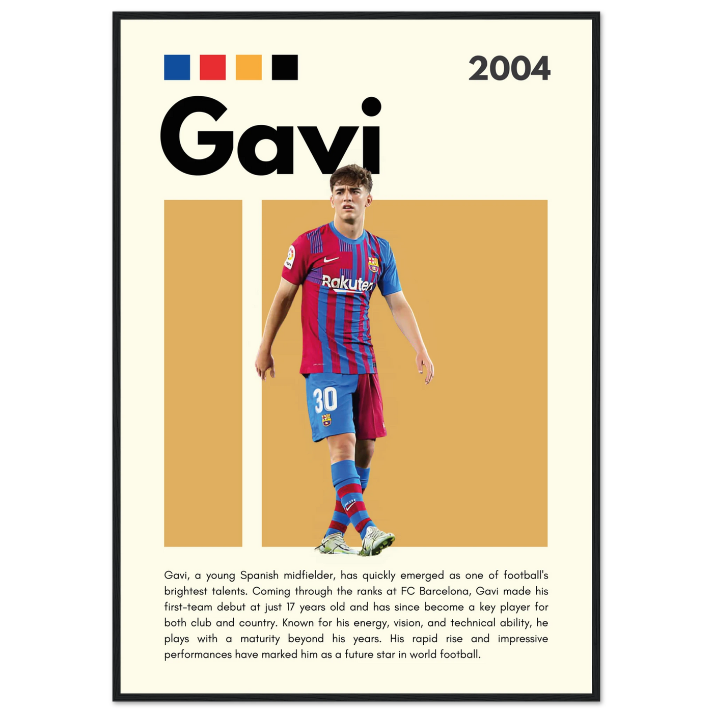Gavi FC Barcelona Soccer Framed Football Poster 70x100 cm 28x40″ Black frame Vibrantwalls