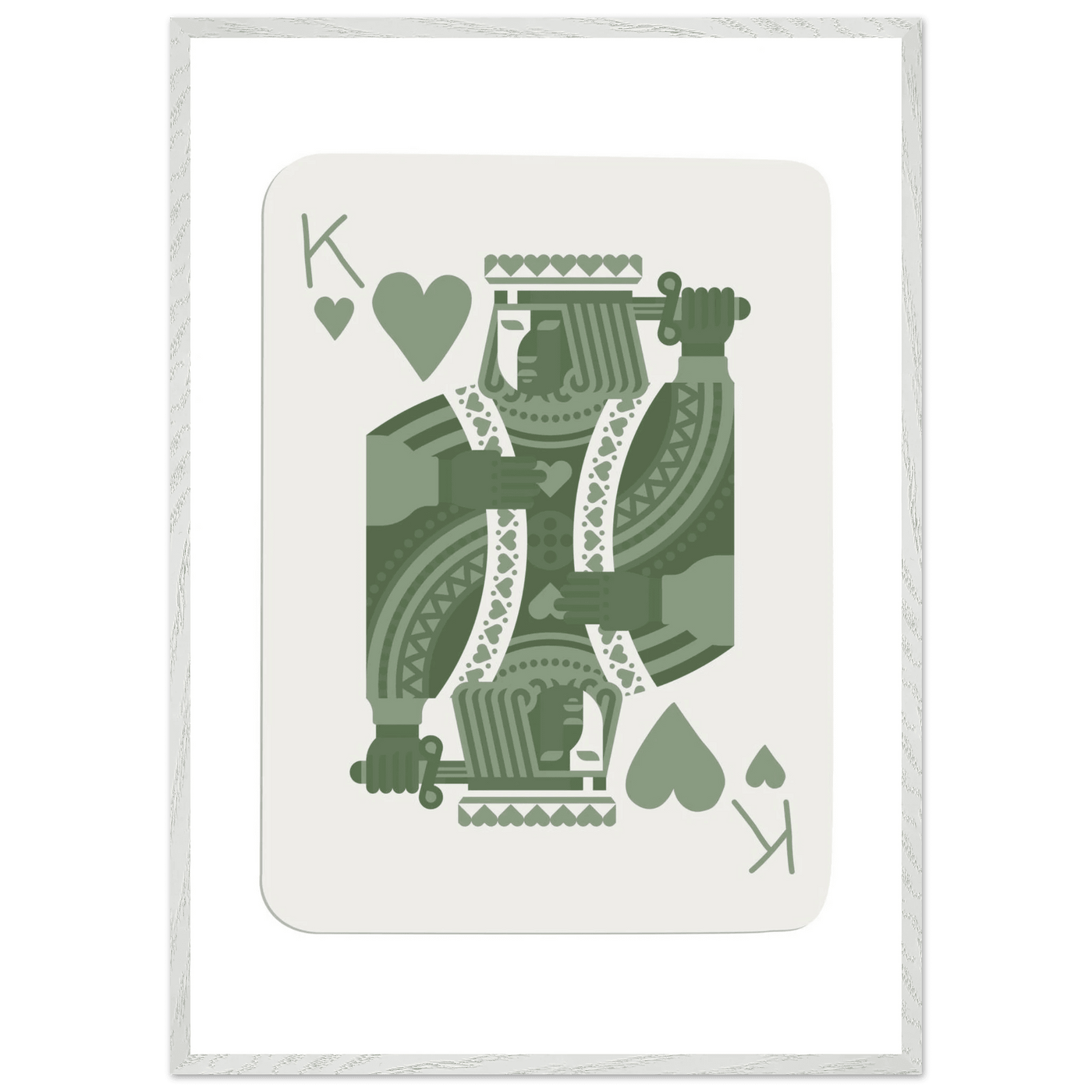 King of Hearts Poker Card Print - Sage Green & White Framed Art, Eco-Friendly Wood Frame - Vibrantwalls