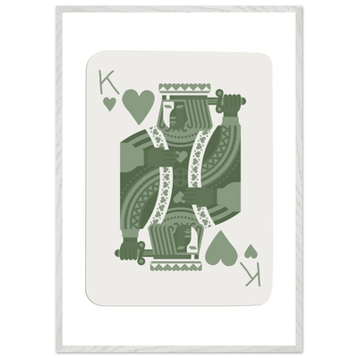 King of Hearts Poker Card Print - Sage Green & White Framed Art, Eco-Friendly Wood Frame - Vibrantwalls