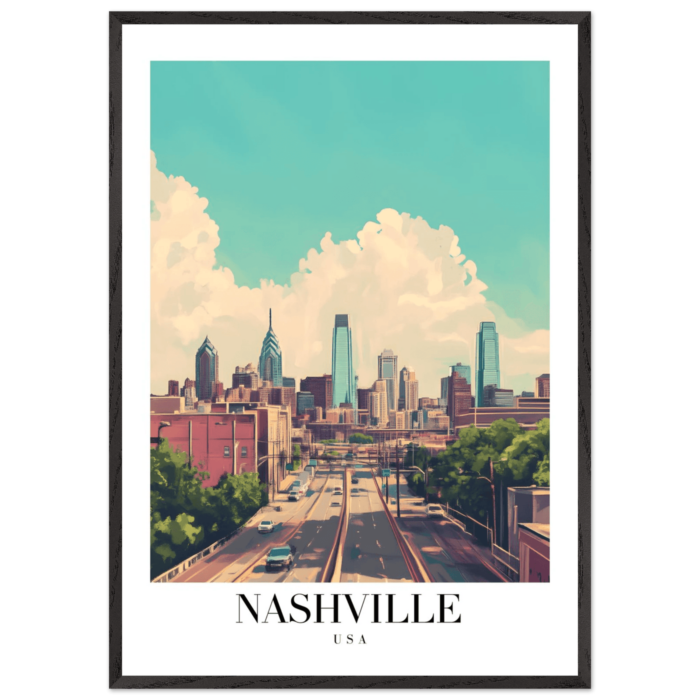 Nashville USA Framed Poster – Vibrant Urban Wall Art with Wooden Frame - Vibrantwalls