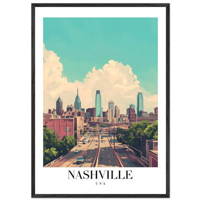 Nashville USA Framed Poster – Vibrant Urban Wall Art with Wooden Frame - Vibrantwalls