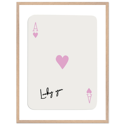 Lucky You Ace of Hearts Poker Card Print - Mounted Framed Wall Art, Eco-Friendly Wood Frame & Soft Pink Hues - Vibrantwalls