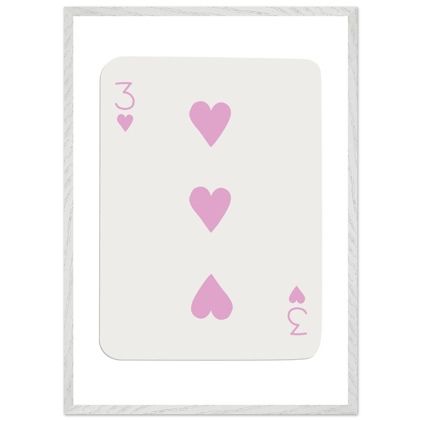 Three of Hearts Poker Card Print - Soft Pink Mounted Framed Poster Art, Eco-Friendly Wood Frame - Vibrantwalls