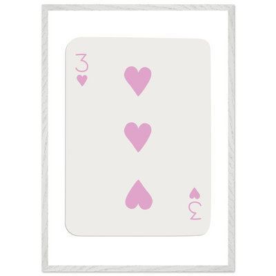 Three of Hearts Poker Card Print - Soft Pink Mounted Framed Poster Art, Eco-Friendly Wood Frame - Vibrantwalls