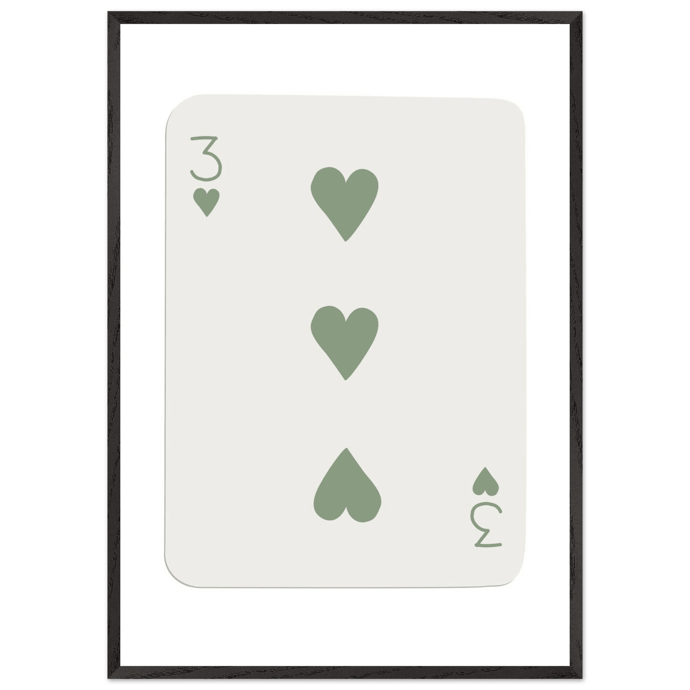 Minimalist Three of Hearts Poker Card Print - Mounted & Framed Eco-Friendly Wall Art for Modern Decor - Vibrantwalls