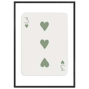 Minimalist Three of Hearts Poker Card Print - Mounted & Framed Eco-Friendly Wall Art for Modern Decor - Vibrantwalls