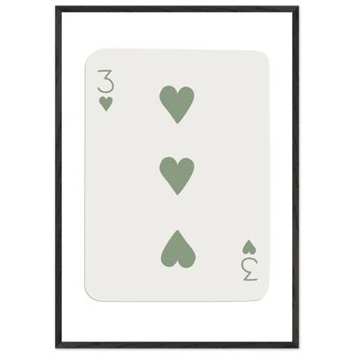 Minimalist Three of Hearts Poker Card Print - Mounted & Framed Eco-Friendly Wall Art for Modern Decor - Vibrantwalls