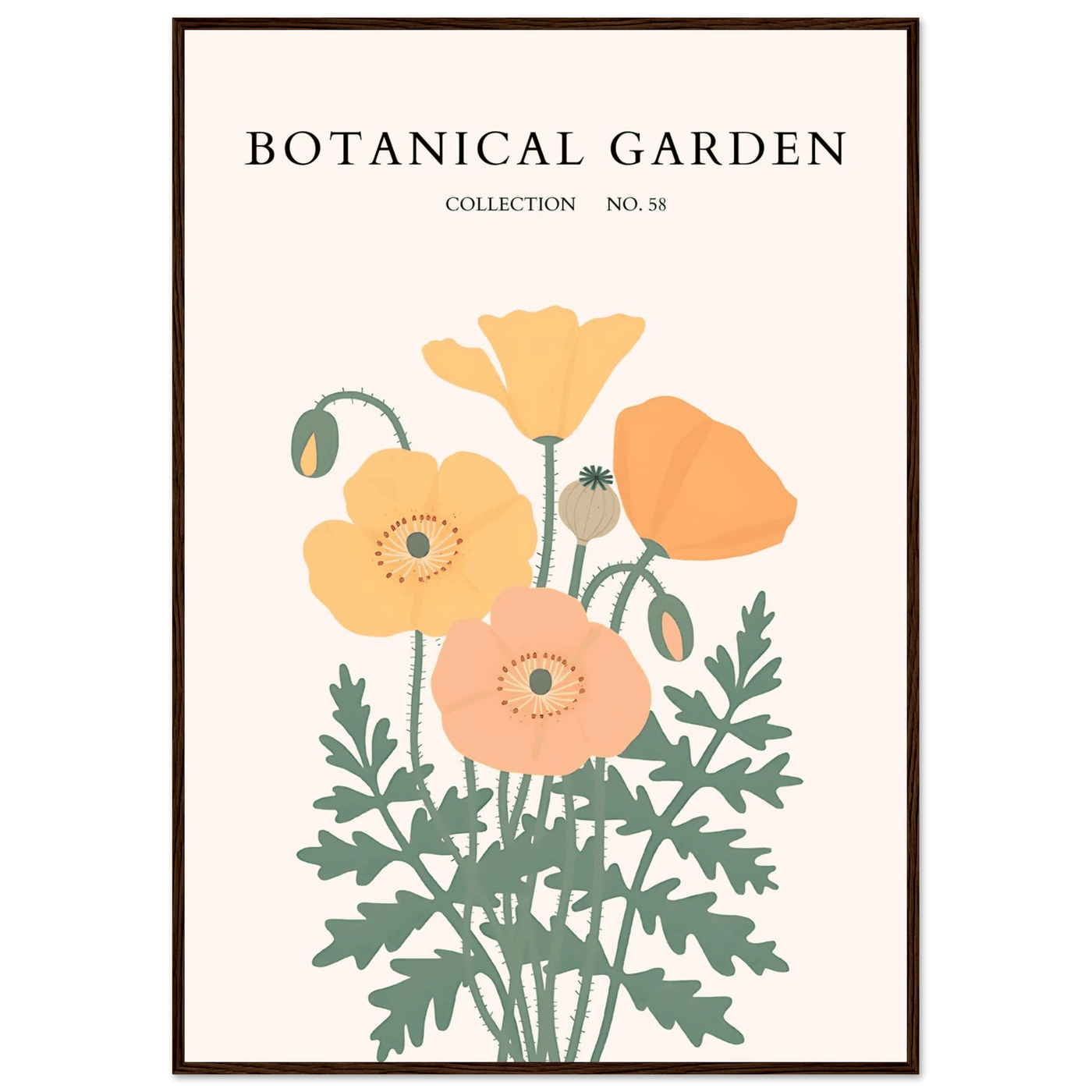 Botanical Garden Poppy Framed Poster – Warm Hues & Nature Art Print | Ready-to-Hang Floral Decor - Vibrantwalls