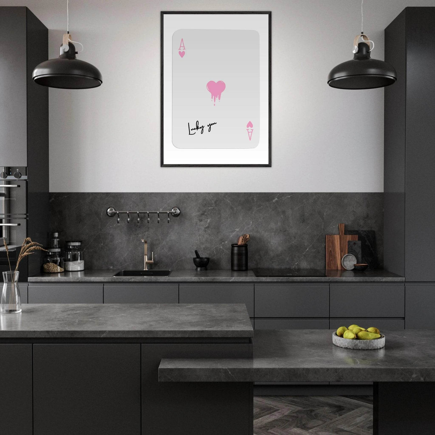 Lucky You - Ace of Hearts Drip Pink Print - Mounted Framed Poster Art with Eco-Friendly Wood Frame - Vibrantwalls