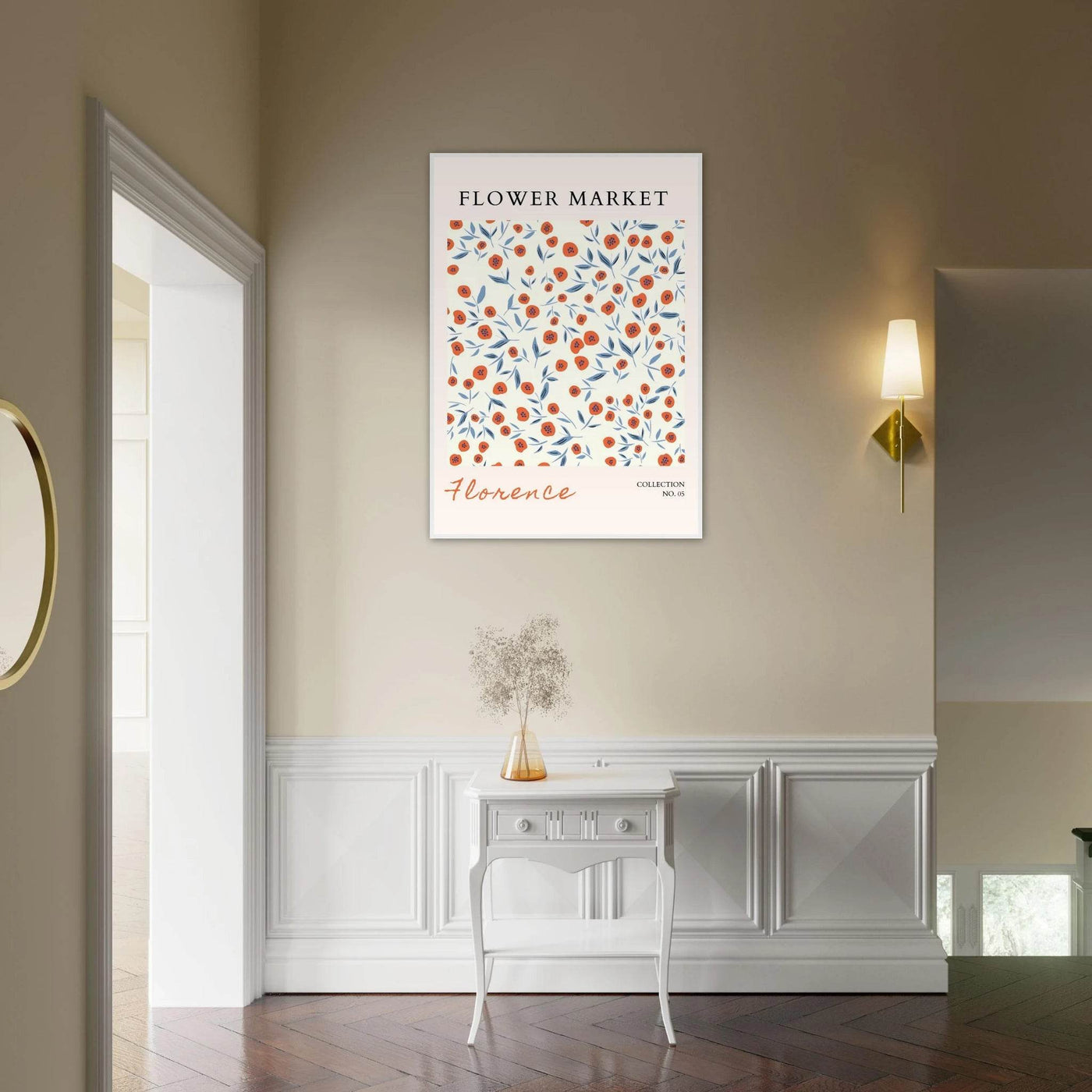 Florence Flower Market Art Print – Vibrant Orange Poppies & Blue Leaves | Framed & Ready-to-Hang Wall Art - Vibrantwalls