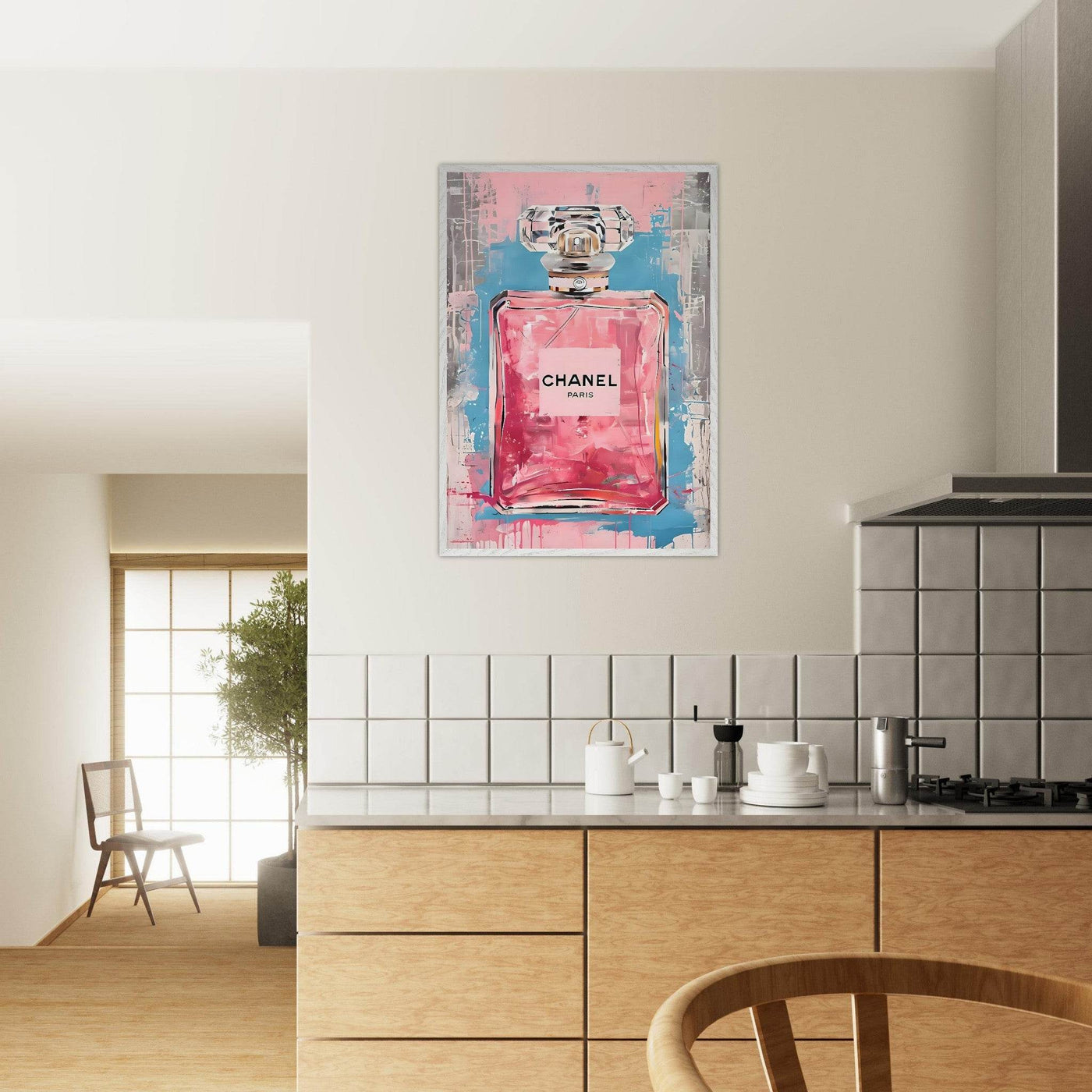 Coco Mademoiselle Chanel Art Print - Pink & Blue Pop Art Style Framed Poster - Vibrantwalls