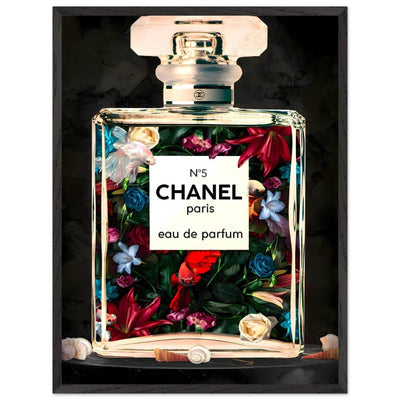 Chanel No. 5 Floral Fantasy Framed Art Print: A Timeless Blend of Iconic Fragrance and Vibrant Botanicals - Vibrantwalls