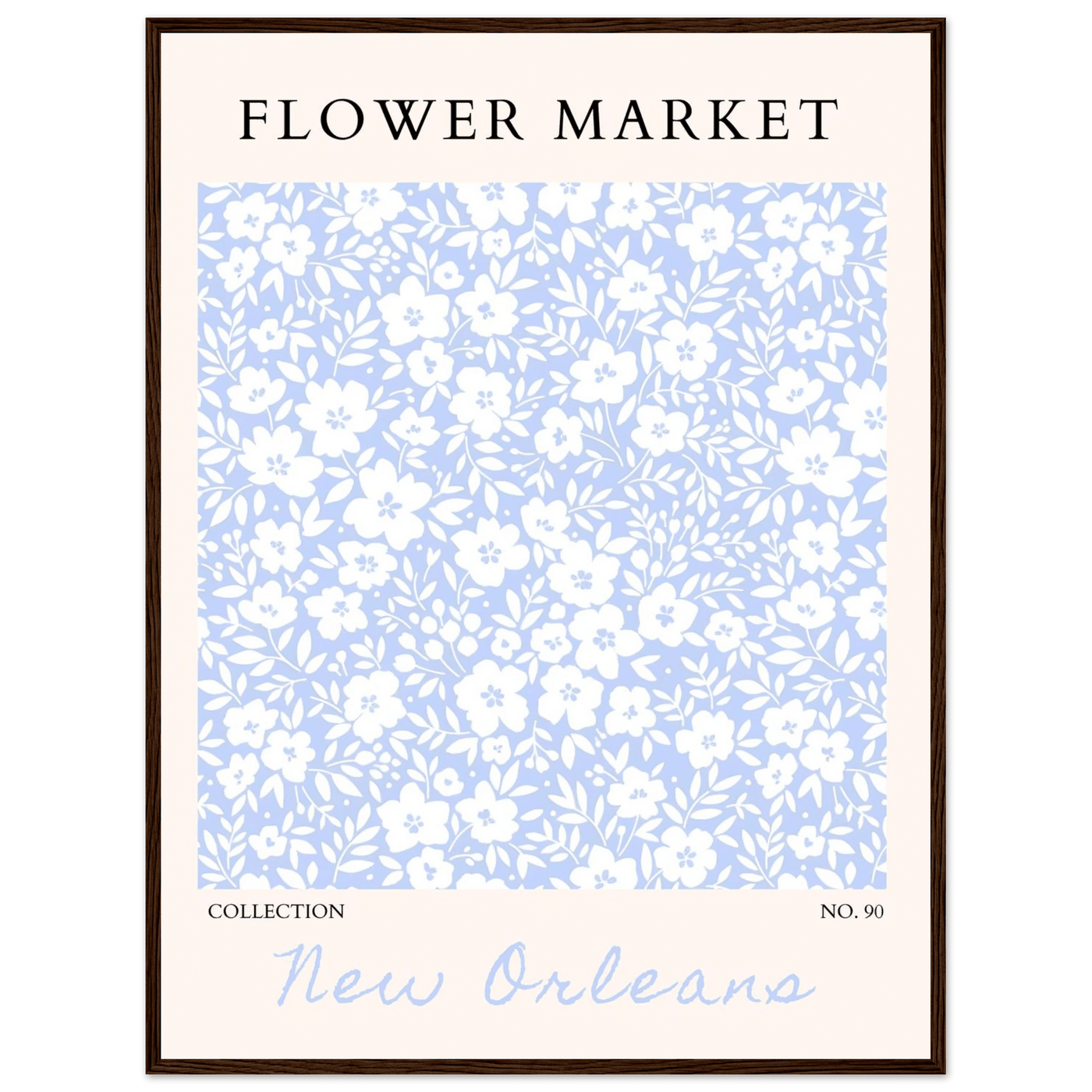 Flower Market New Orleans – Chic Periwinkle Floral Framed Poster | Ready-to-Hang Wall Art - Vibrantwalls