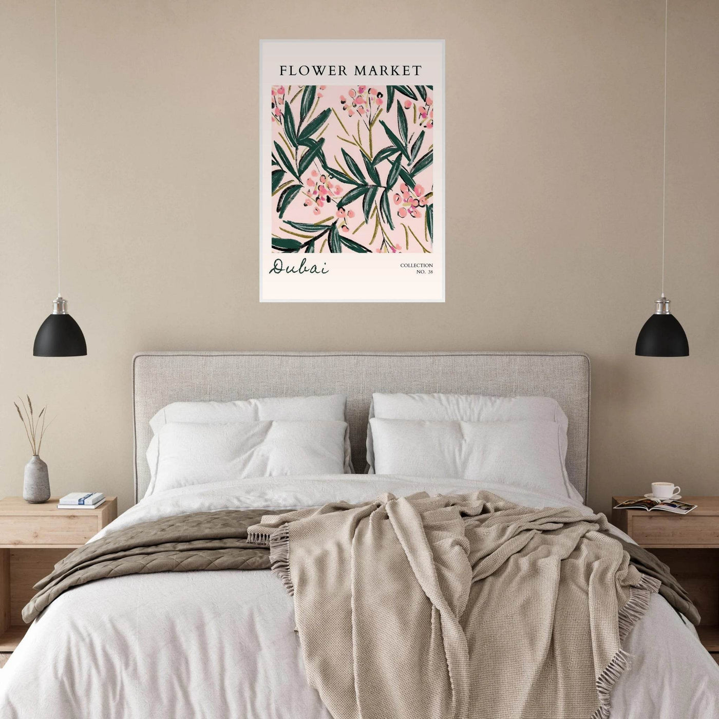 Dubai Flower Market Art Print – Blush Pink & Emerald Green Botanical Framed Poster | Ready-to-Hang - Vibrantwalls
